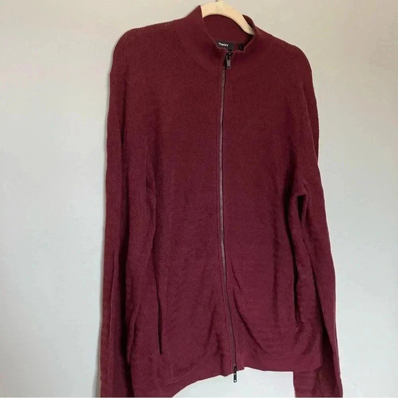 Theory burgundy 100% cotton full  zip sweater - Picture 5 of 6
